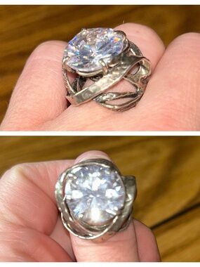 Sterling Silver 925 Israel Stamped Large Cubic Zirconia Solitaire Ring Jewelry 7